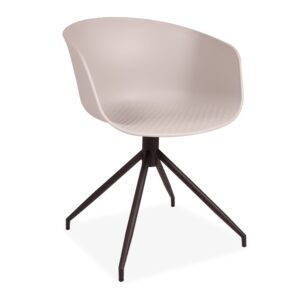 X2 Grey Plastic Armchairs With Black Metal Legs