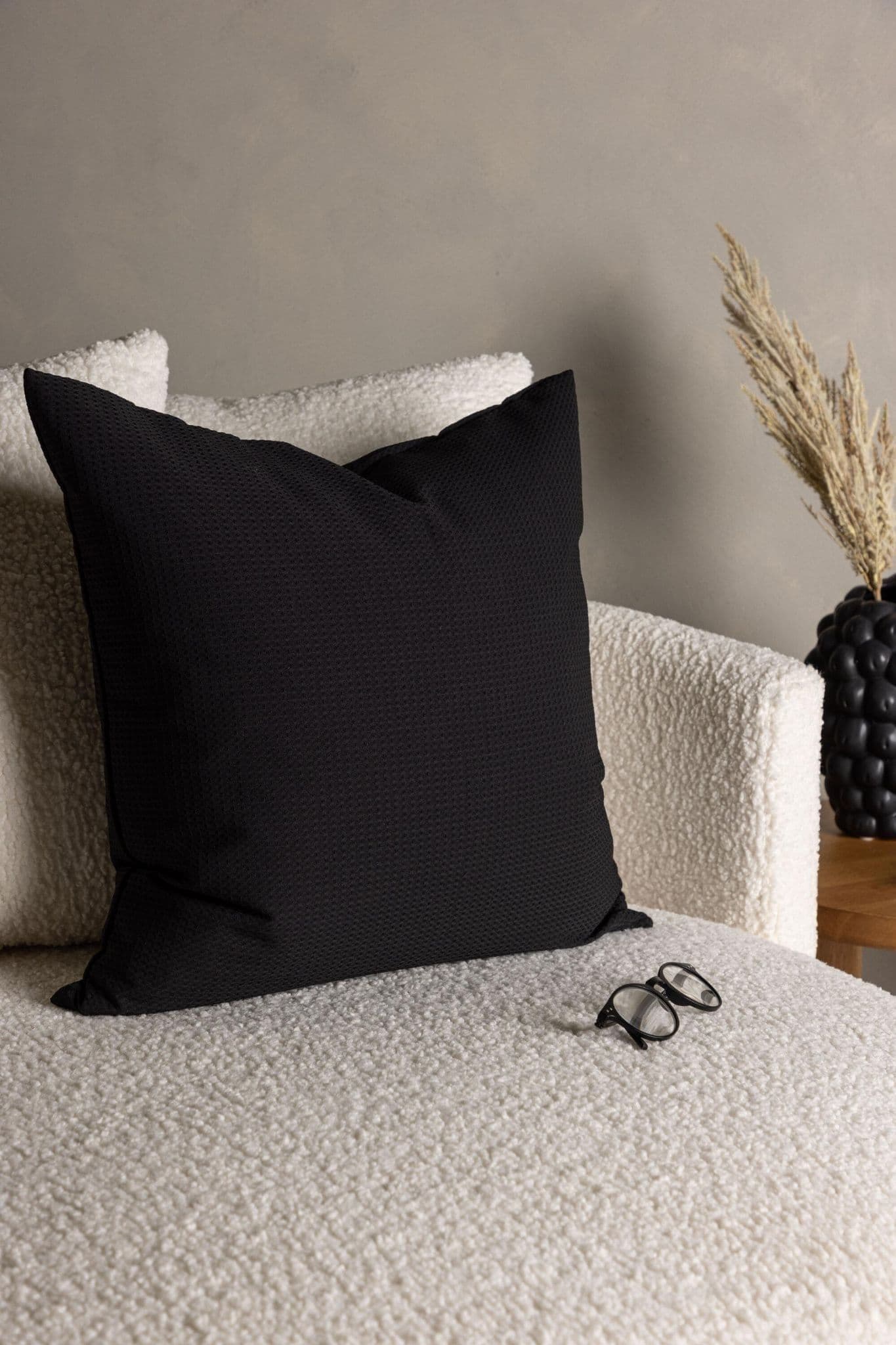 Celine Cushion Cover Poly Waffle, Black, 50X50 - Image 12