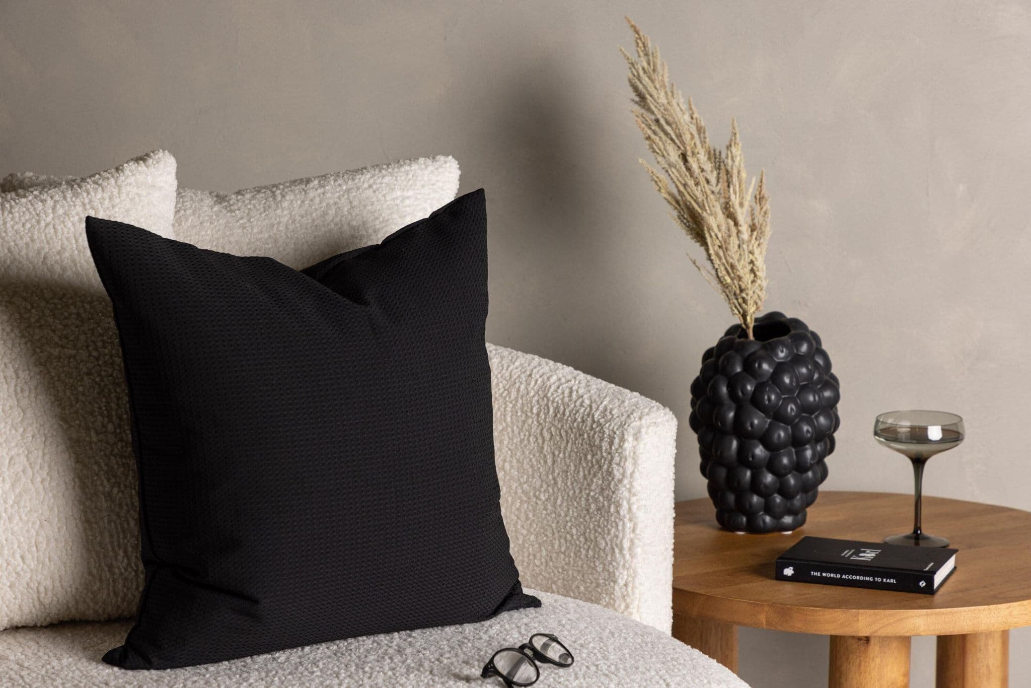 Celine Cushion Cover Poly Waffle, Black, 50X50 - Image 13