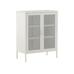 Misha Low Cabinet With Mesh Doors, White