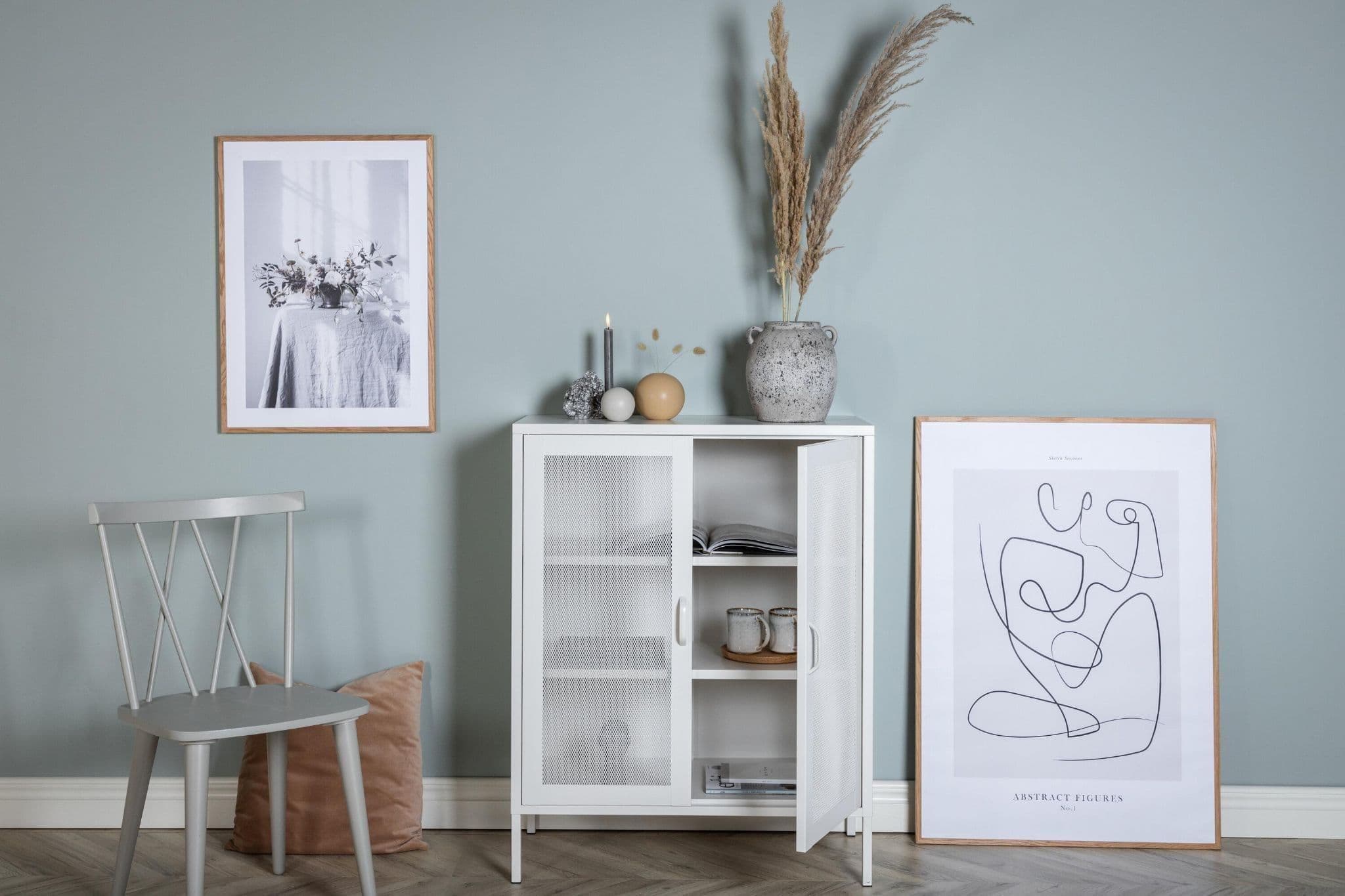 Misha Low Cabinet With Mesh Doors, White - Image 6