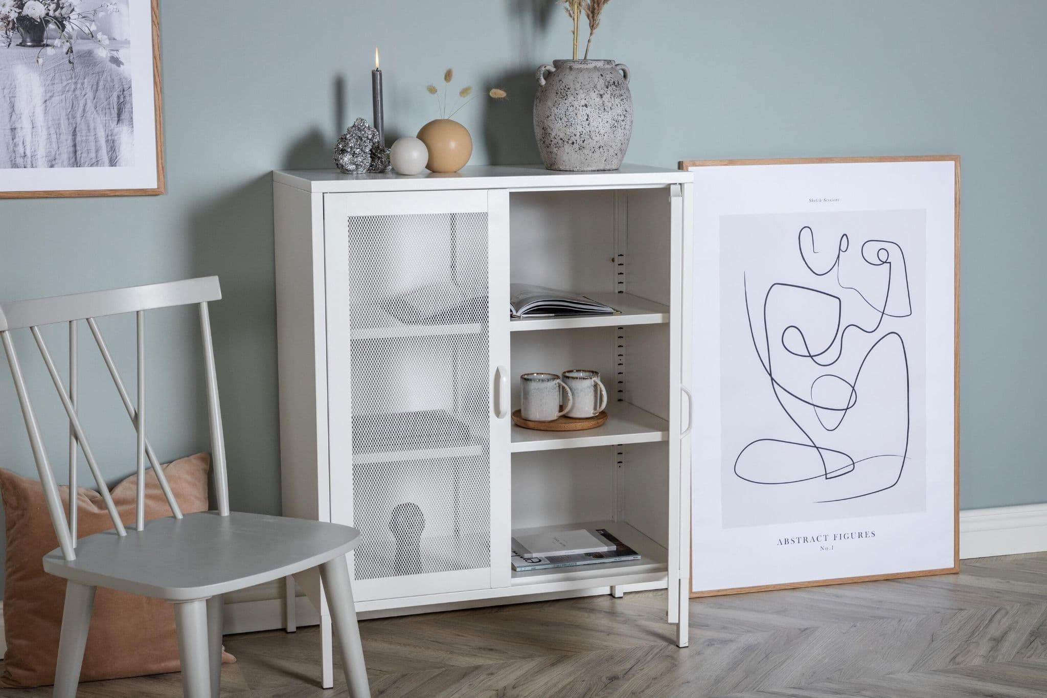 Misha Low Cabinet With Mesh Doors, White - Image 7