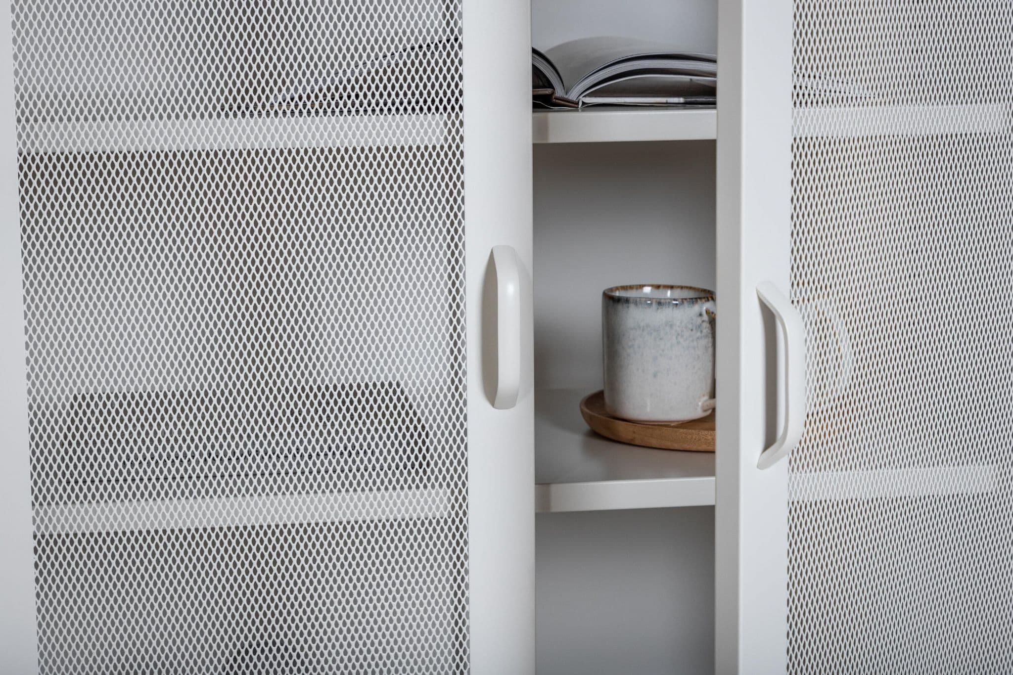 Misha Low Cabinet With Mesh Doors, White - Image 8