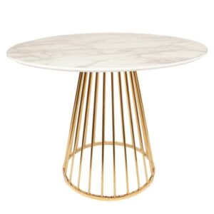 Mmilo Liverpool Marble Dining Table With Gold Chrome Legs - White, 120
