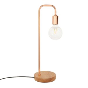 Rose Gold Desk Lamp With Wood Base