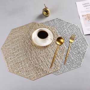 Set Of 4 Black-And-White Striped Placemats - Hex Gold