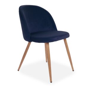 X2 Rosemary Dining Chairs, Velvet-Upholstered, Blue Seat & Beech-Style Legs