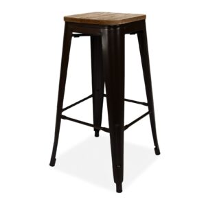 4X Tolix Metal Stackable Barstools - Wood, X4
