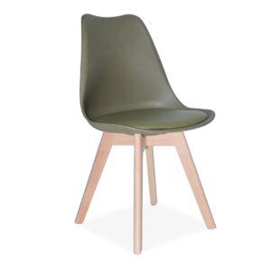 X4 Tulip Pyramid Dining Chairs With Beech Legs - Olive, X4