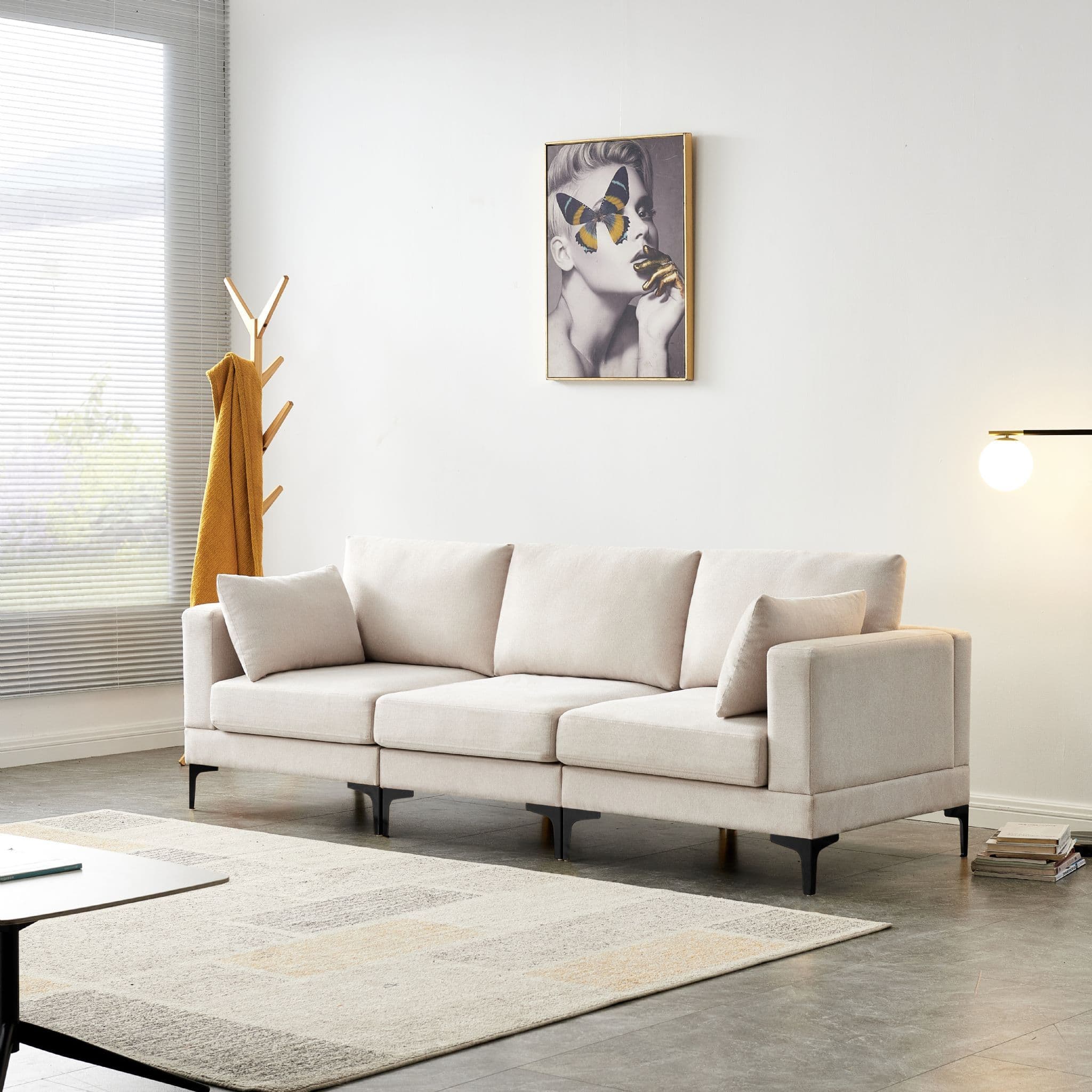Anek 3 Seater Beige/Grey/Deep Grey Fabric Sofa - Image 4