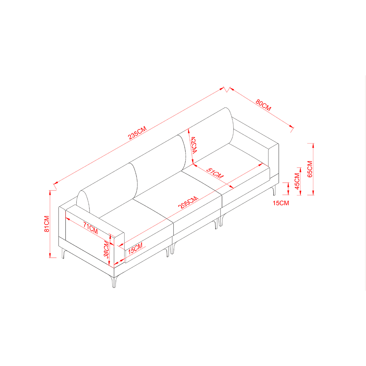 Anek 3 Seater Beige/Grey/Deep Grey Fabric Sofa - Image 7