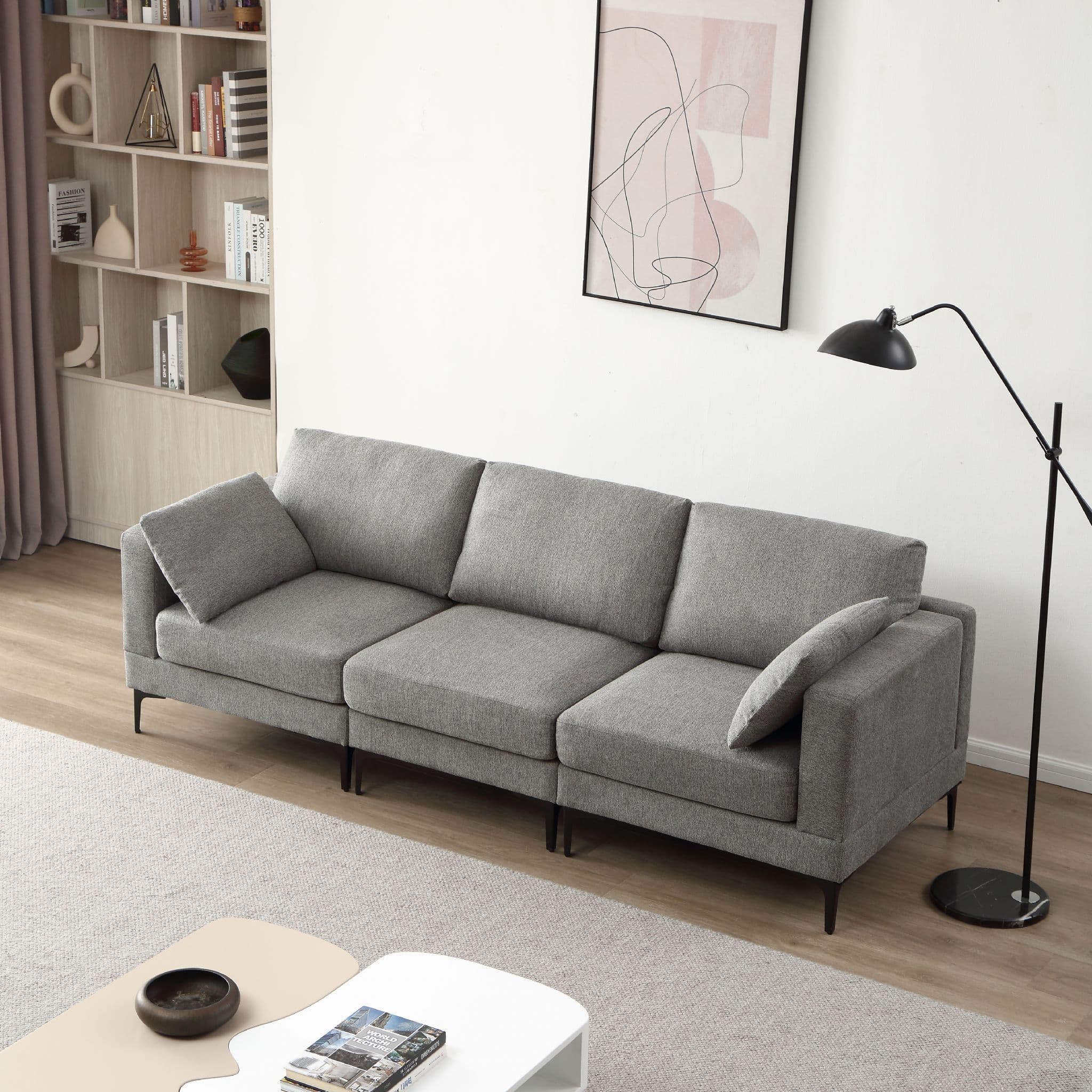 Anek 3 Seater Beige/Grey/Deep Grey Fabric Sofa - Image 8