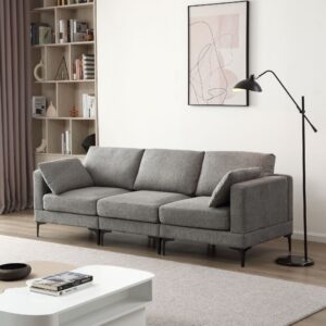 Anek 3 Seater Beige Fabric Sofa - Deep Grey, 3-Seater