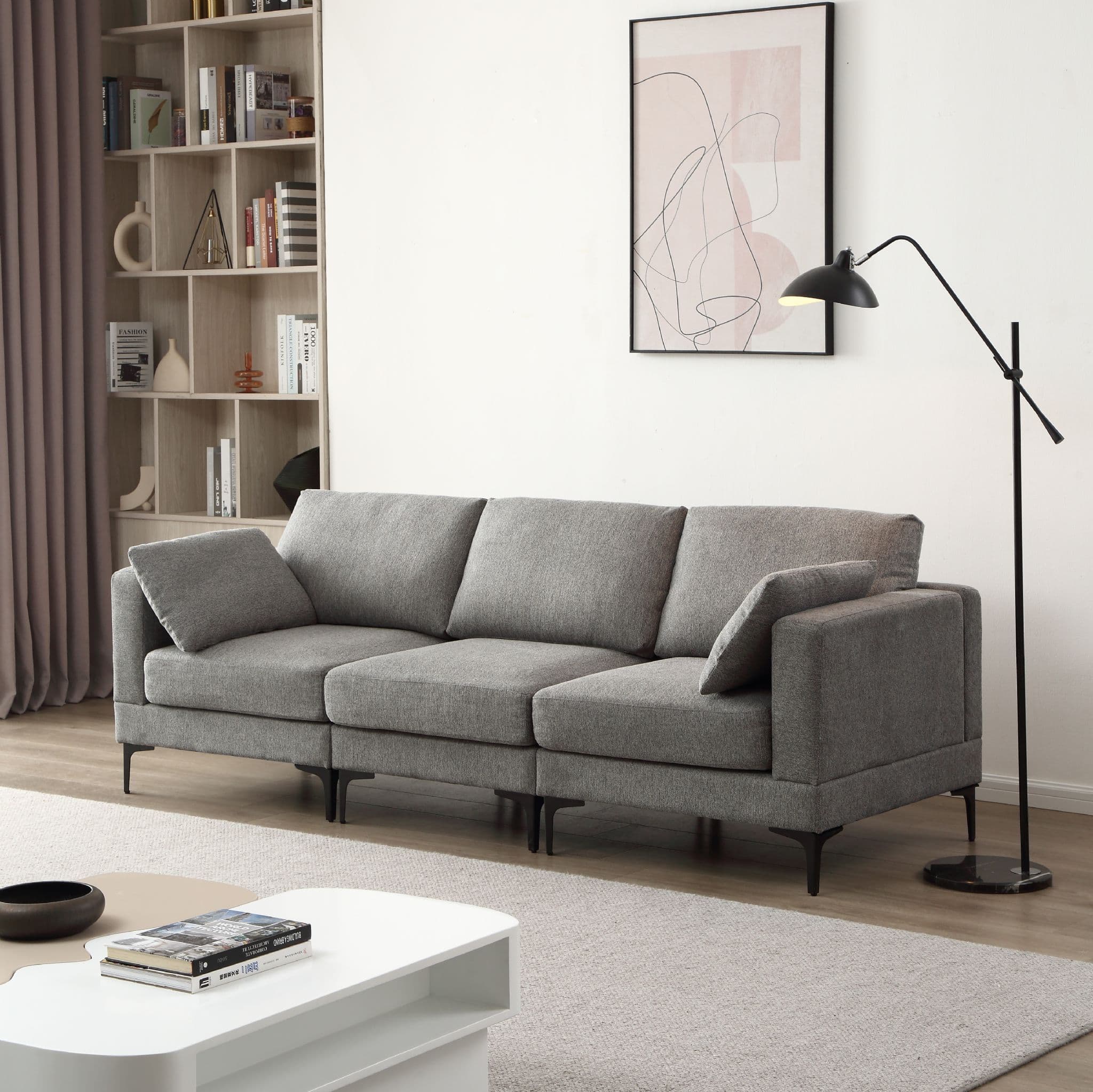 Anek 3 Seater Beige/Grey/Deep Grey Fabric Sofa - Image 2