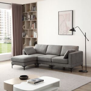 Anek 3 Seater Beige/Grey/Deep Grey Fabric Sofa With Ottoman - Deep Grey, 3