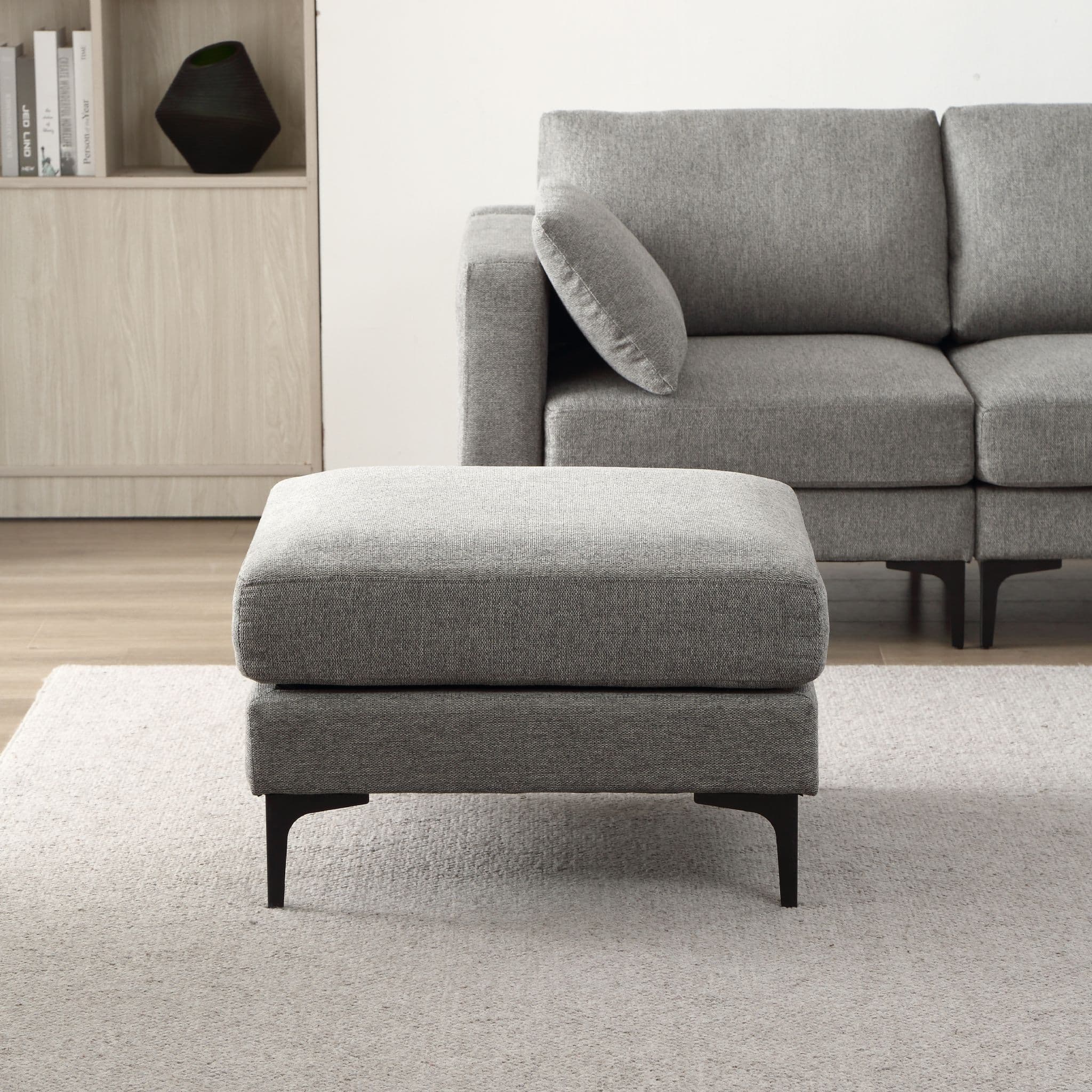 Anek 3 Seater Beige/Grey/Deep Grey Fabric Sofa With Ottoman - Image 9