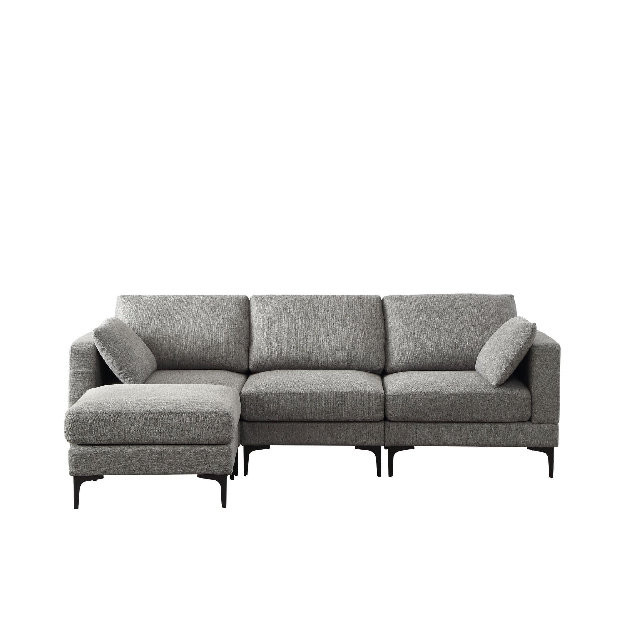 Anek 3 Seater Beige/Grey/Deep Grey Fabric Sofa With Ottoman - Image 10