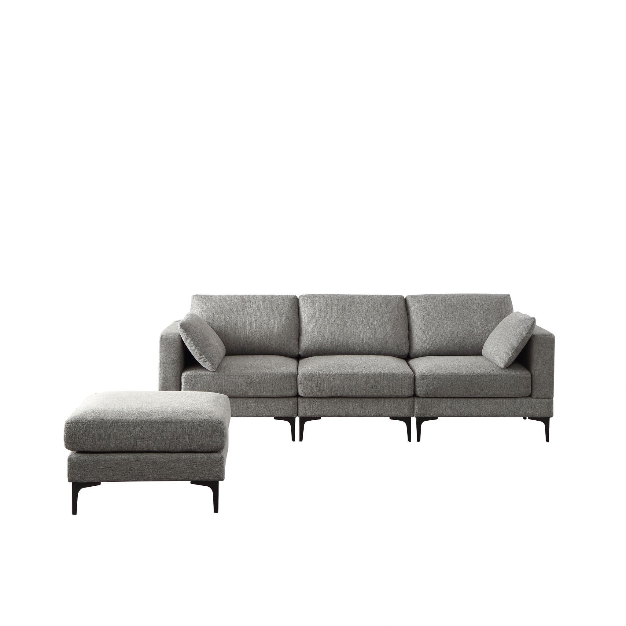 Anek 3 Seater Beige/Grey/Deep Grey Fabric Sofa With Ottoman - Image 11