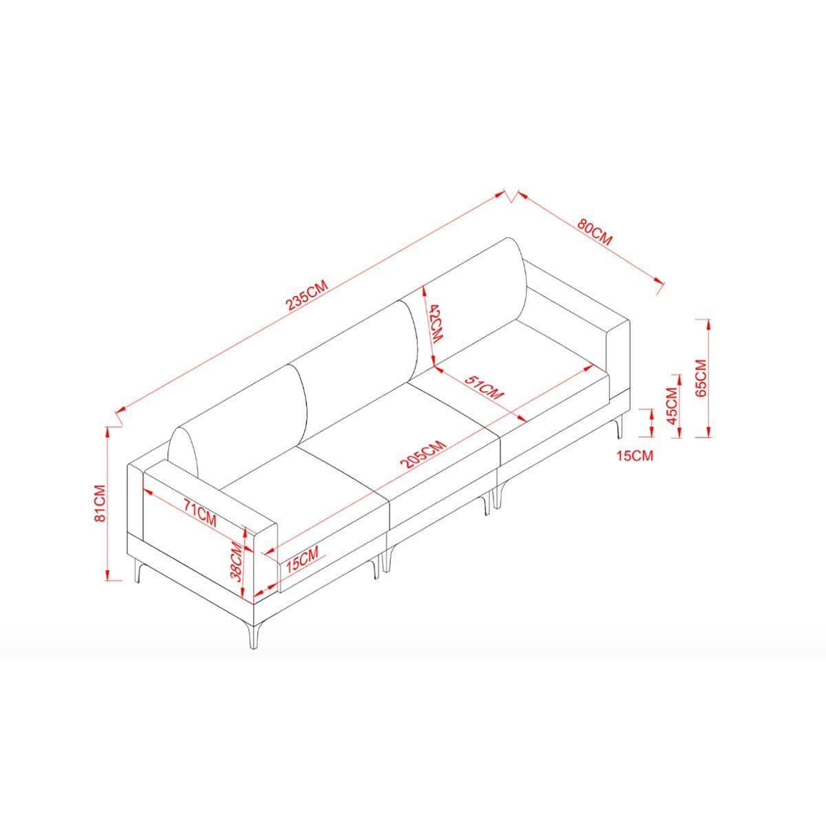 Anek 3 Seater Beige/Grey/Deep Grey Fabric Sofa - Image 19