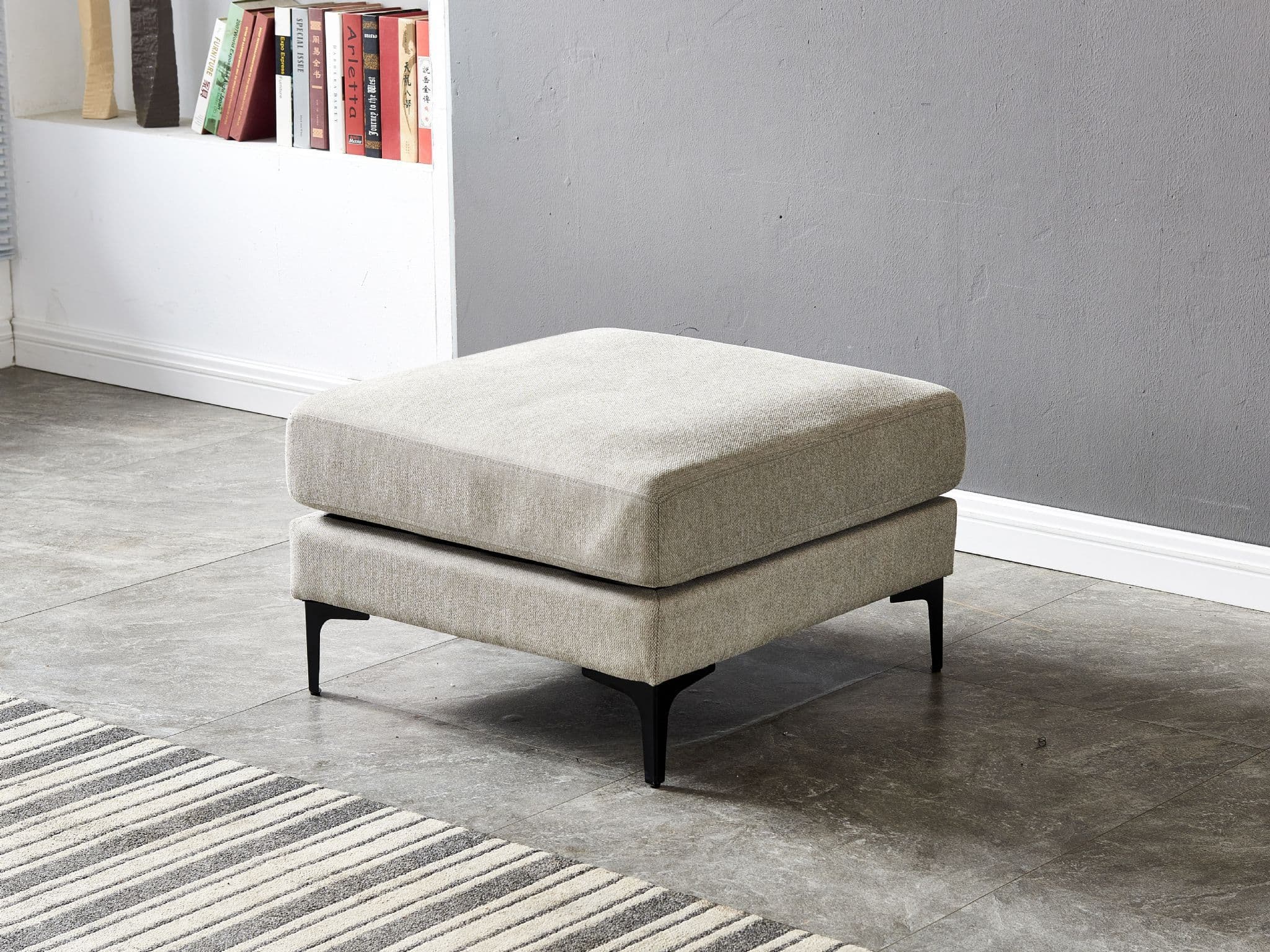 Anek 3 Seater Beige/Grey/Deep Grey Fabric Sofa With Ottoman - Image 17