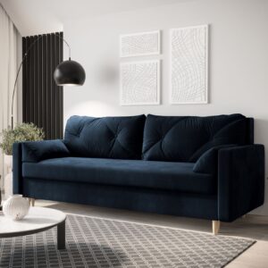 Astra 3 Seater Cream Fabric Sofa Bed - Blue, 3-Seater