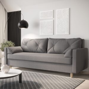 Astra 3 Seater Cream Fabric Sofa Bed - Grey, 3-Seater