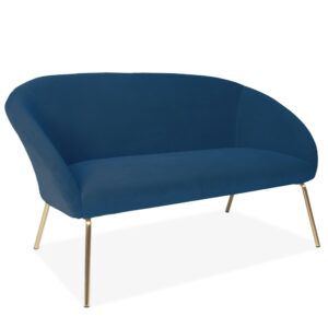 Blue Velvet Two-Seater Sofa With Gold Legs