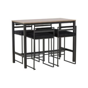 Camden Walnut Mdf Bar Table , 4 Opelika Bar Velvet Chairs, Black