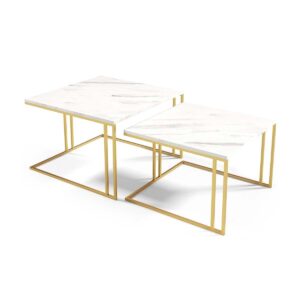 Elle White Laminate Marble Effect Nesting Coffee Table