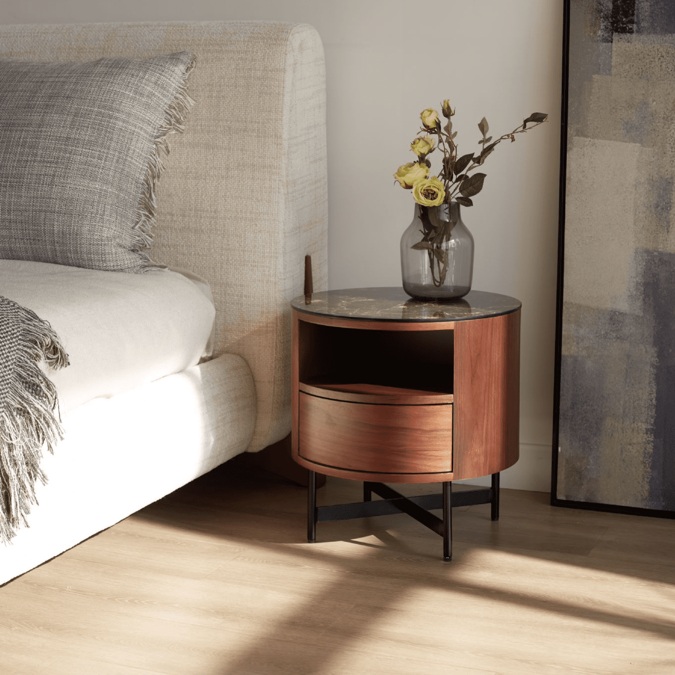 Farrow Walnut Bedside Cabinet Side Table