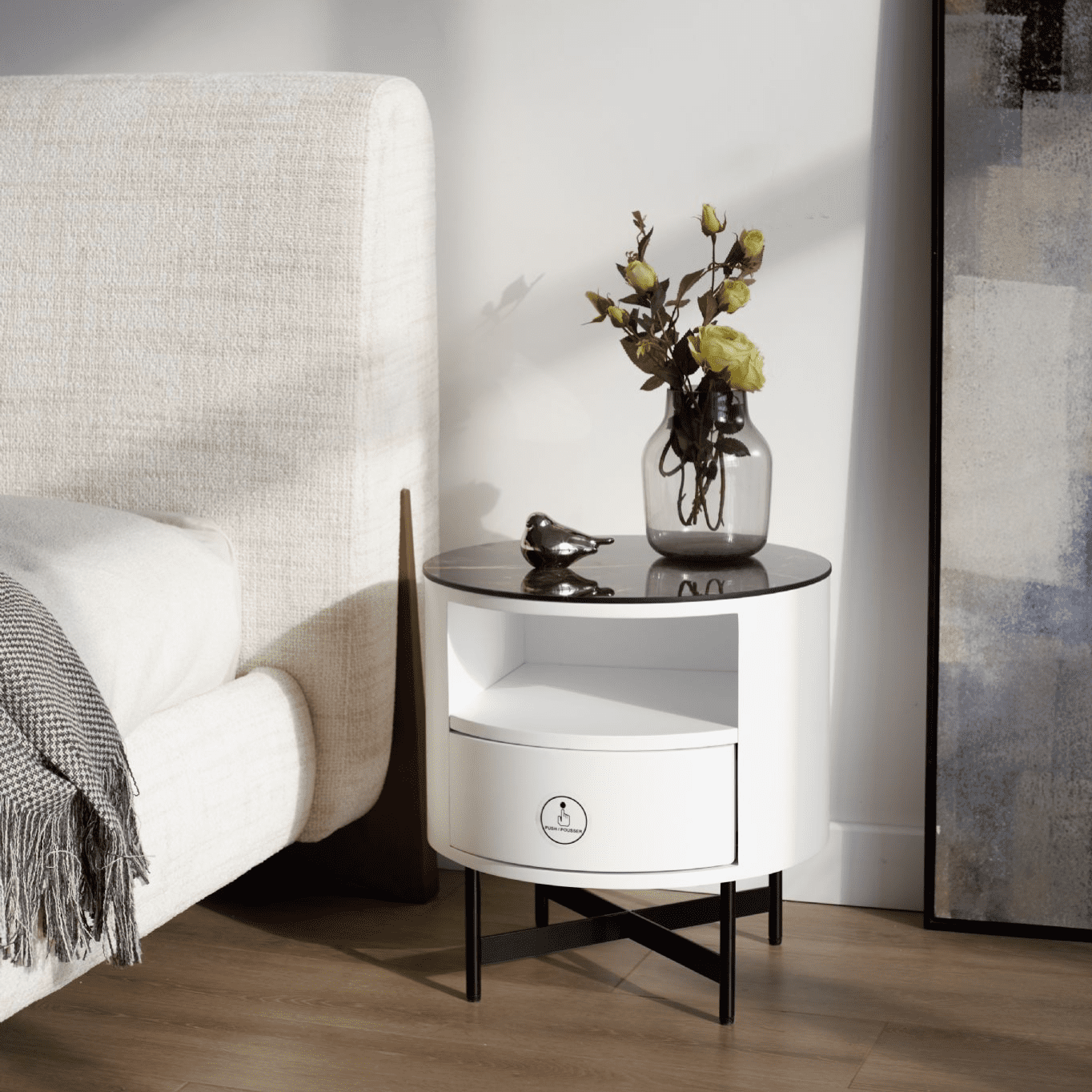 Farrow Walnut Bedside Cabinet Side Table - Image 7