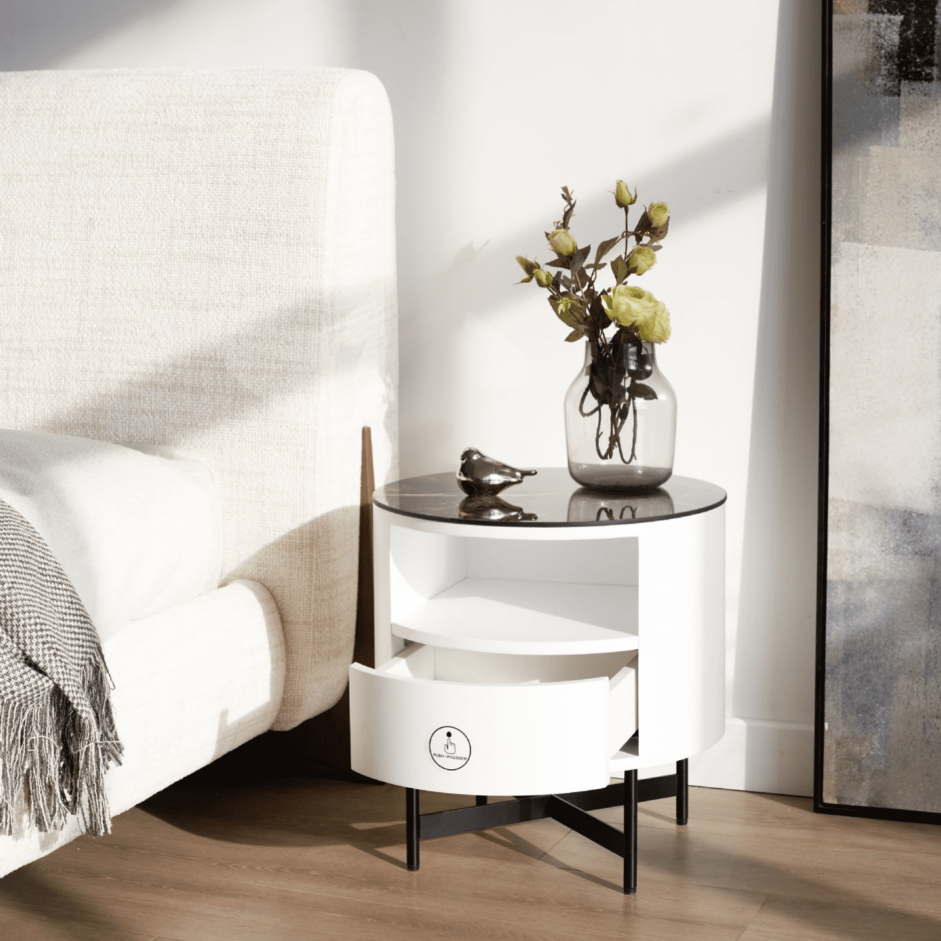 Farrow Walnut Bedside Cabinet Side Table - Image 10