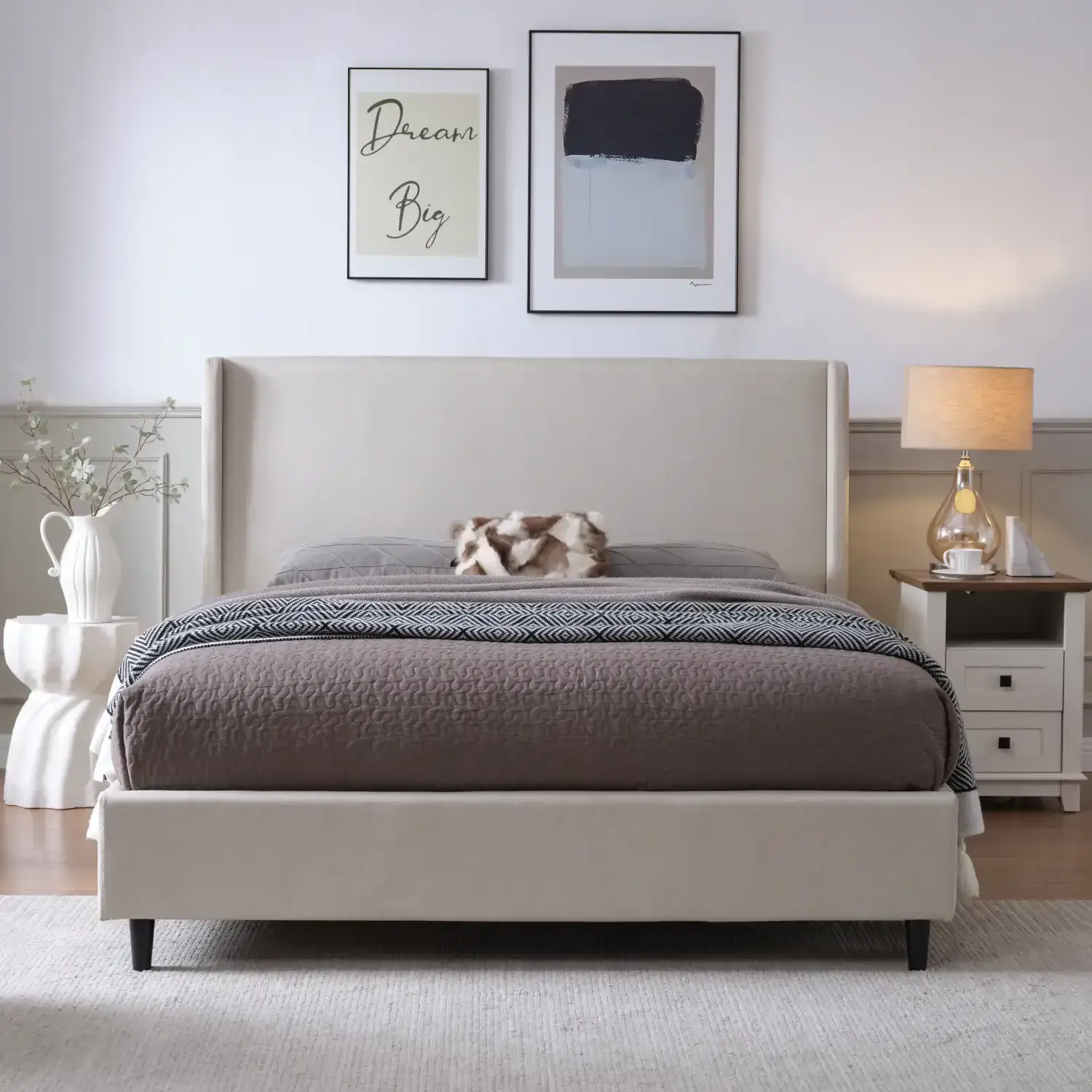 Freya Beige Double Size Upholstered Bed - Image 7