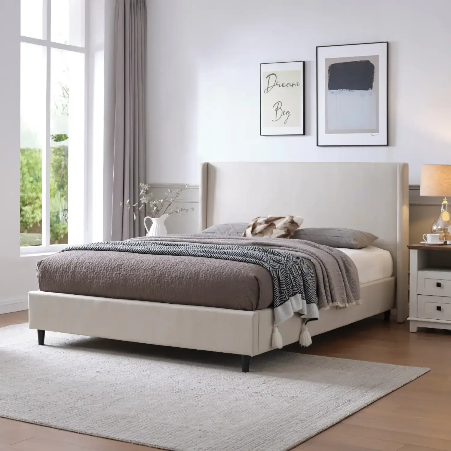 Freya Beige Double Size Upholstered Bed - Image 8
