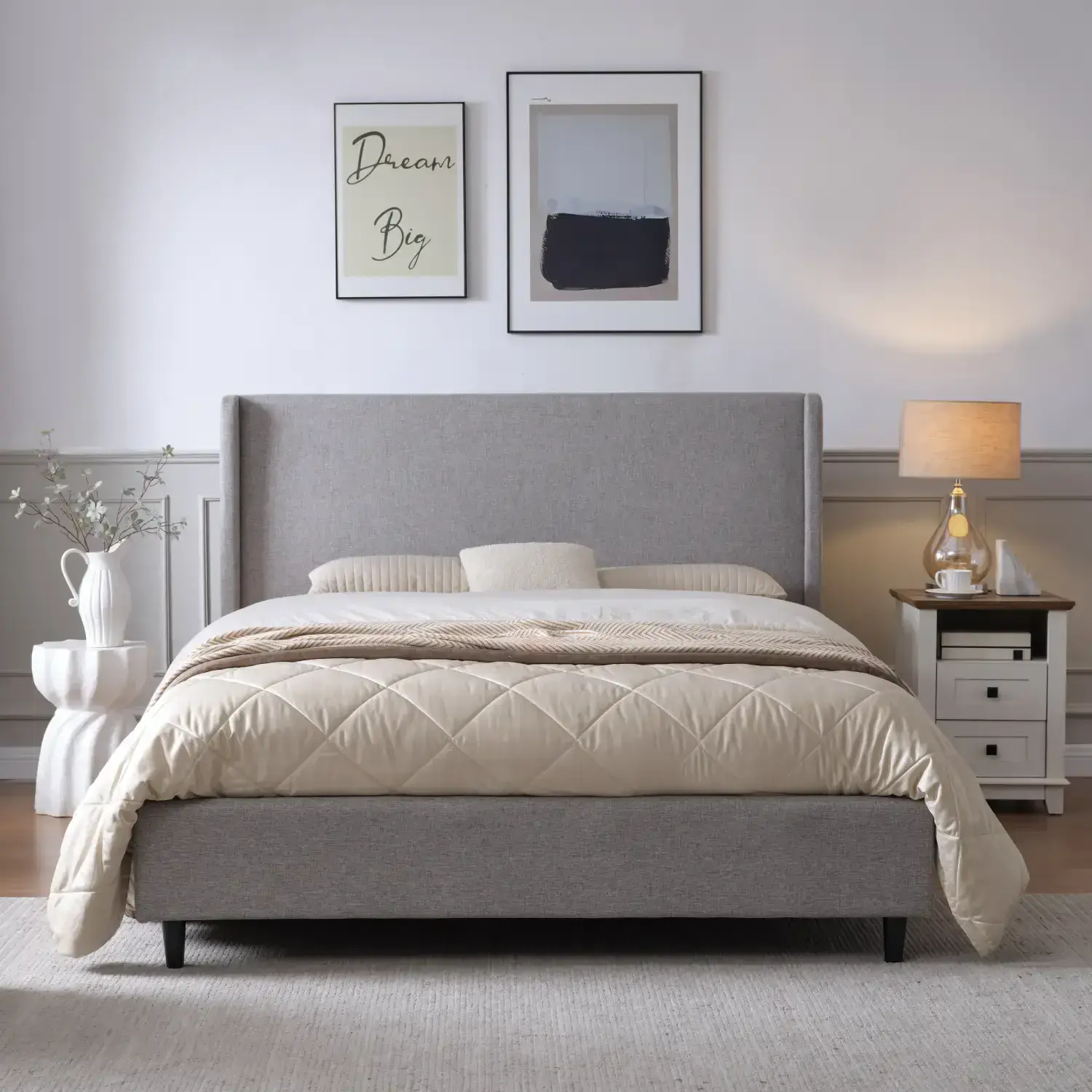 Freya Beige King Size Upholstered Bed - Image 14