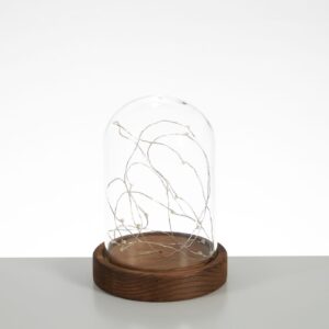 Glass Lamp With Oak Effect Pedestal - Walnut