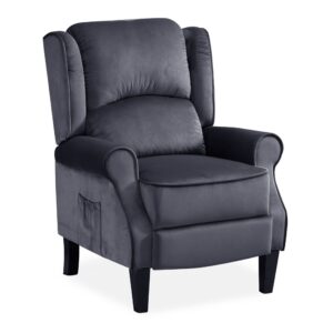 Blue Plush Velvet Recliner Armchair - Grey