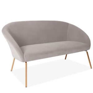 Blue Velvet Two-Seater Sofa With Gold Legs - Grey