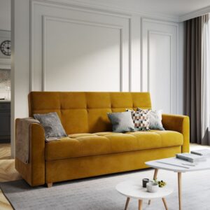 Lento 3 Seater Beige Fabric Sofa Bed - Yellow, 3-Seater