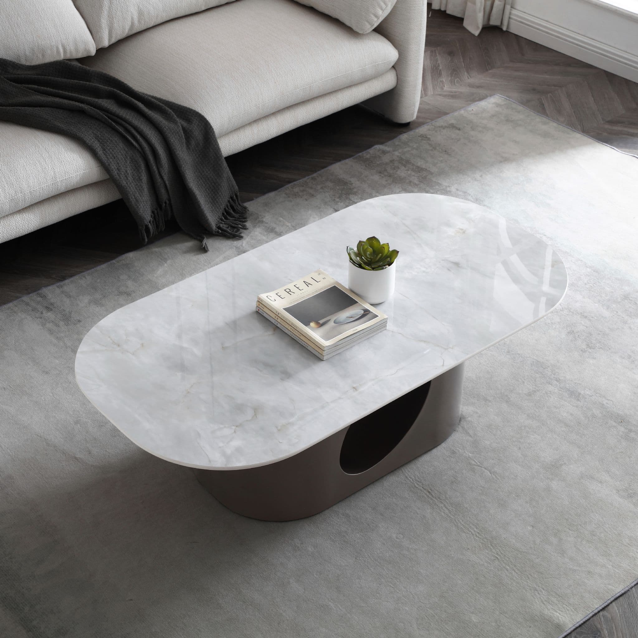 Liana Rounded Rectangular Stinered Stone Coffee Table - Image 4