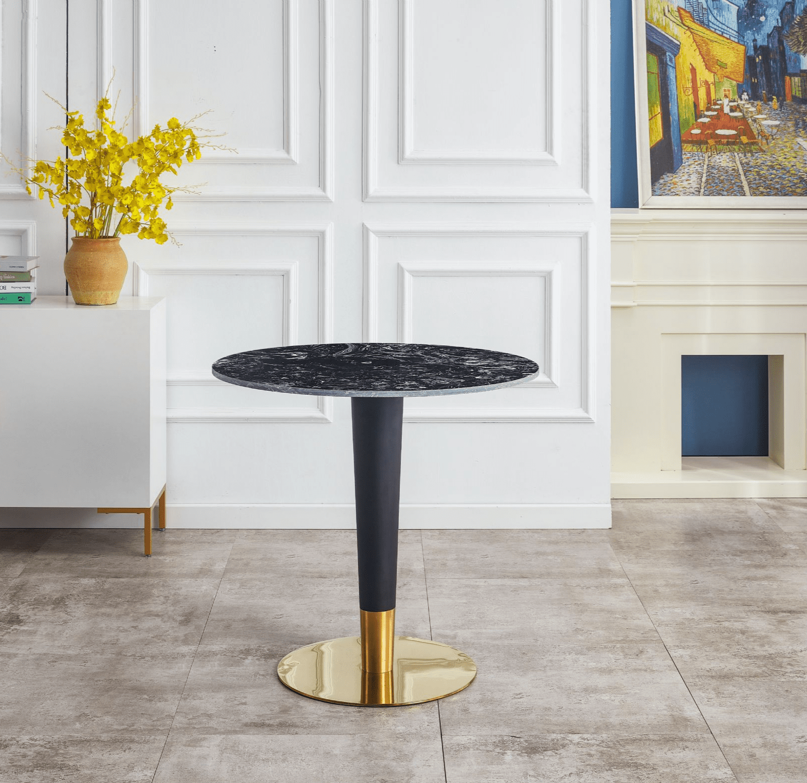Luxury Black Round Dining Table 80Cm With Black&Gold Leg - Image 5