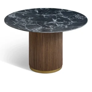 Marcio Marble - Effect Top & Wooden Base Round Dining Table - Black