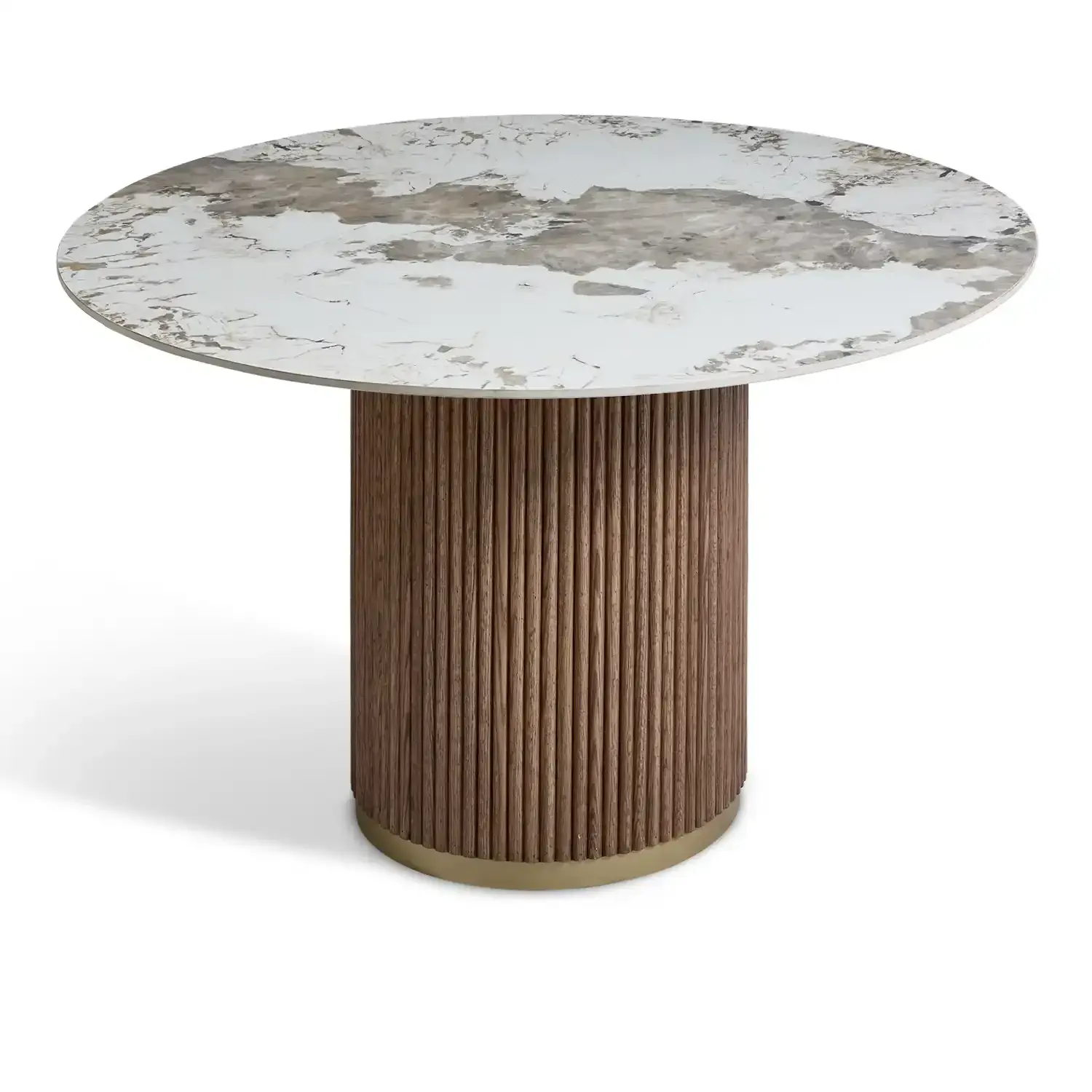 Marcio Marble - Effect Top & Wooden Base Round Dining Table - Red Brown - Image 2
