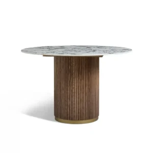 Marcio Marble - Effect Top & Wooden Base Round Dining Table - Black - White