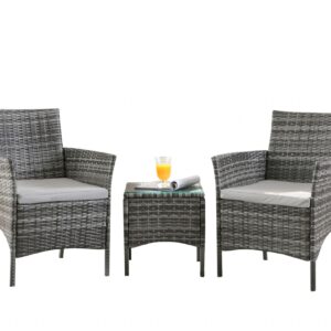 Mmilo 3 Pc Black Rattan Garden Furniture Set - Grey, 3