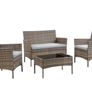Mmilo 3 Pc Black Rattan Garden Furniture Set - Brown, 4