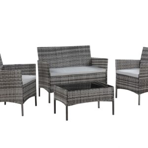 Mmilo 3 Pc Black Rattan Garden Furniture Set - Grey, 4