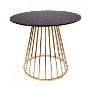 Mmilo White Liverpool Marble Table With Golden Chrome Legs 100cm - Black, 80