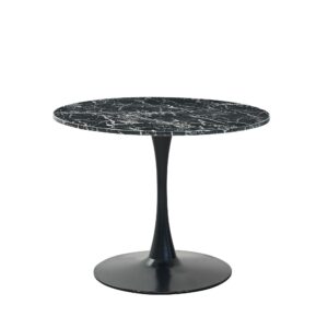 Mmilo Modern Black Round Artificial Marble Dining Table With Black Base 100Cm