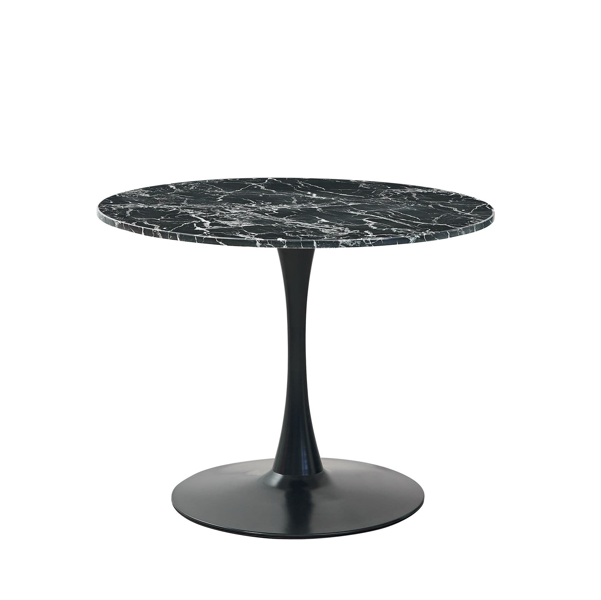Mmilo Modern Black Round Artificial Marble Dining Table With Black Base 100Cm
